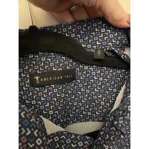 American Tall Men's Blue Geometric Polyester Spandex Slim Fit Button-Up Shirt MT